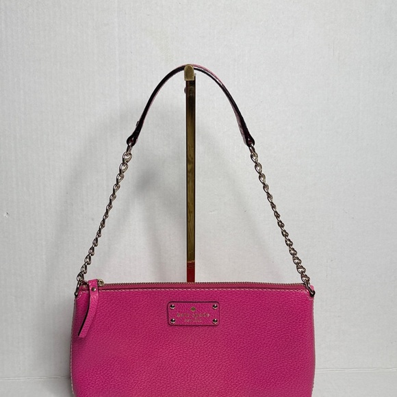 Kate Spade Pink Leather Wellesley Byrd Handbag Clutch Purse Accent Chain Handle - Picture 1 of 10